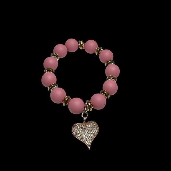 Handmade Jewelry - Pink Beaded Bracelet with Heart Charm